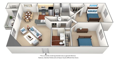 2 Bed 2 Bath Floor Plan at BrookStone Village, Cincinnati, OH, 45209
